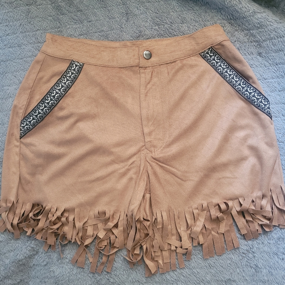POL Tan Fringe Women Shorts